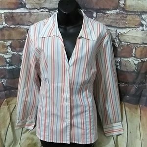 Style & Co. V Neck Stripe Button Front Top